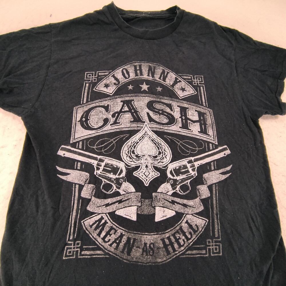 Johnny Cash Band Crew Neck Short Sleeve Graphic Shirt Mens Size S Black